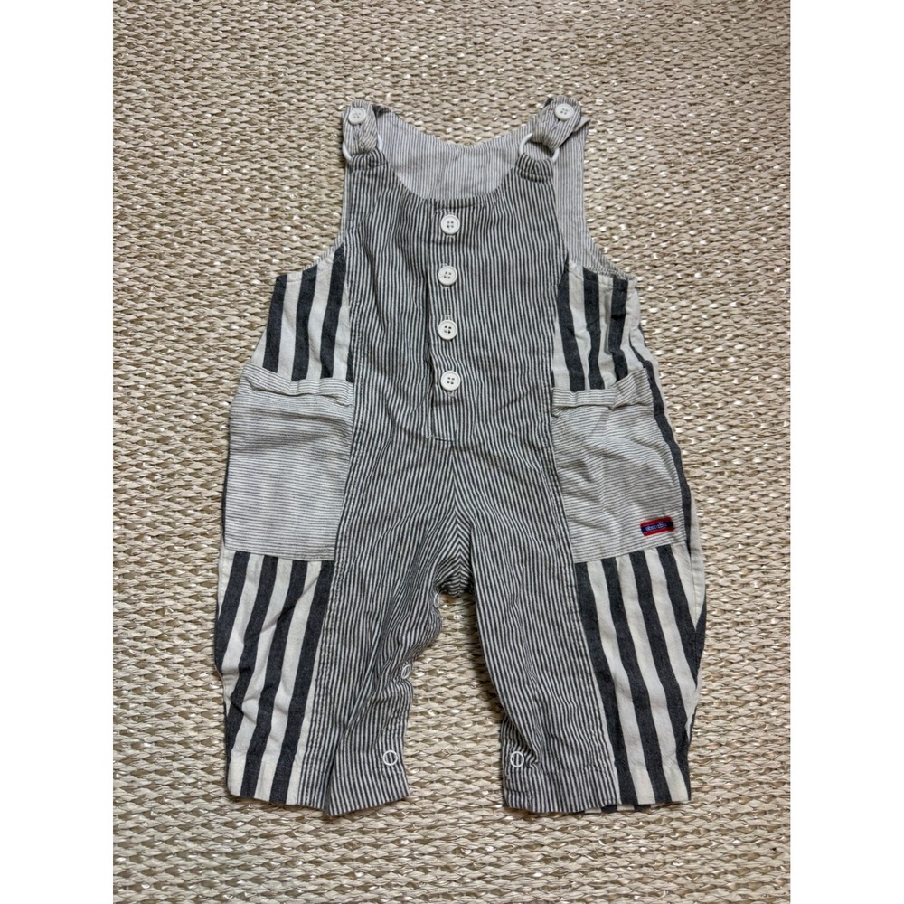 Absorba Vintage Baby Overalls Mixed Stripe Navy White 12 Months USA cottagecore